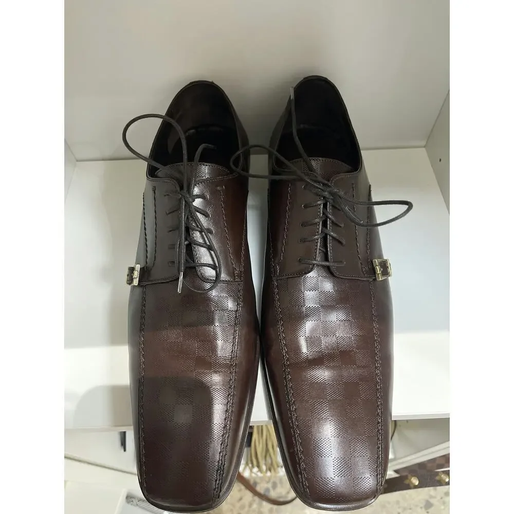 Louis Vuitton Damier Brown Leather Lace-Up Dress Shoes Size 40,5